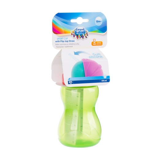 CANPOL Hrnček, fľaša na vodu so slamkou, tuba, 270 ml, 4 farby