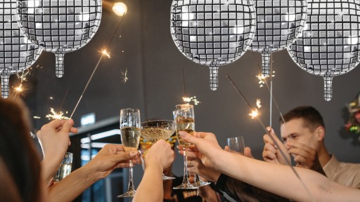 FÓLIOVÝ BALÓN DISCO GUĽA VEĽKÁ 40 CM METALICKÝ STRIEBORNÝ PROM 24h