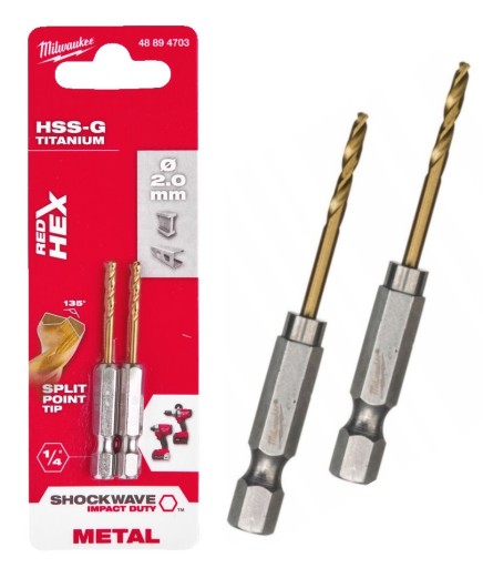 VŔTAČKY MILWAUKEE SHOCKWAVE ČERVENÉ HEX HSS-G CÍN 2mm