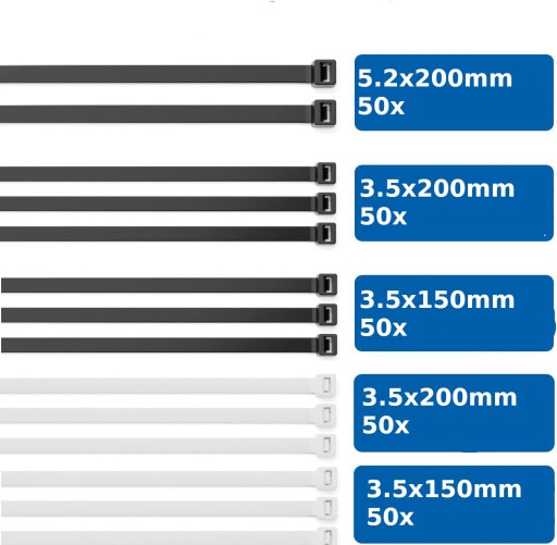 KABELOVÉ SPOJKY 250 KS 5,2x200 3,5x200 BIELA A ČIERNA