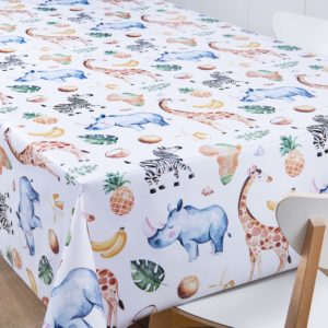 OILcloth obrus, šírka 140 cm, nosorožce, zebry, žirafy