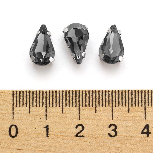 Šijacie kamienky v košíku, sklo a mosadz, sivá, 12,5x8x5mm, 10ks