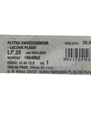 Plochá spojka LP-28 rozmery 140x400mm Skrutka-kov