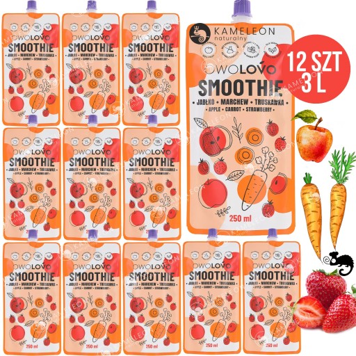 OWOLOVO SMOOTHIE ovocná pena bez cukru JABLKO MRKVOVÁ JAHODA 250ml