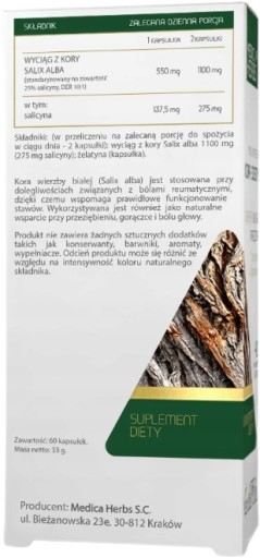 MEDICA BYLINKY BIELA KÔRA VRBOV 550 mg 60 kapsúl Nachladnutie kĺbov