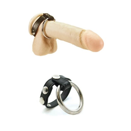 OCEĽOVÝ PRSTEŇ NA PENIS S KOŽENÝM GUĽIČKOVÝM PÁSKOM