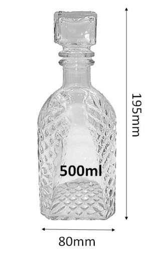 0,5 l sklenená karafa ARK s korkom na whisky, víno, likér, vodu, 500 ml