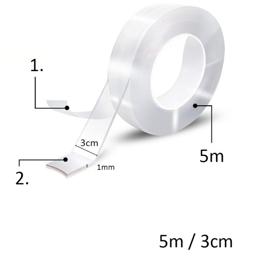 OBOJSTRANNÁ PÁSKA | 5m/3cm | NANO OPÄTOVNE POUŽITEĽNÉ LEPIDLO SILNÁ INŠTALÁCIA