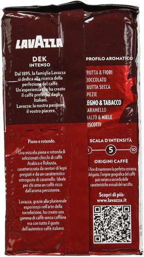 Lavazza Dek Intenso mletá káva bez kofeínu 250g