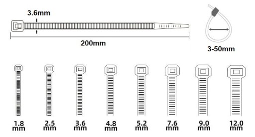 KABELOVÉ VIAZAČKY BIELE 200x3,6mm 100 ks