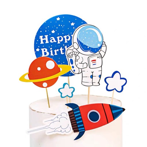 Narodeninový topper KOSMOS raketa HAPPY BIRTHDAY pikery 1-99 ozdoba na tortu