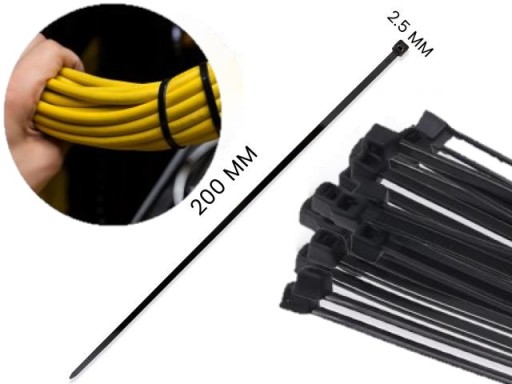 VEĽMI PEVNÉ SPOJOVACIE VIAZAČKY 2,5x200mm ČIERNE VIAZAČKY 100 KS.