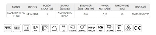 LED stropné svietidlo SATURN PT 9W 4000K