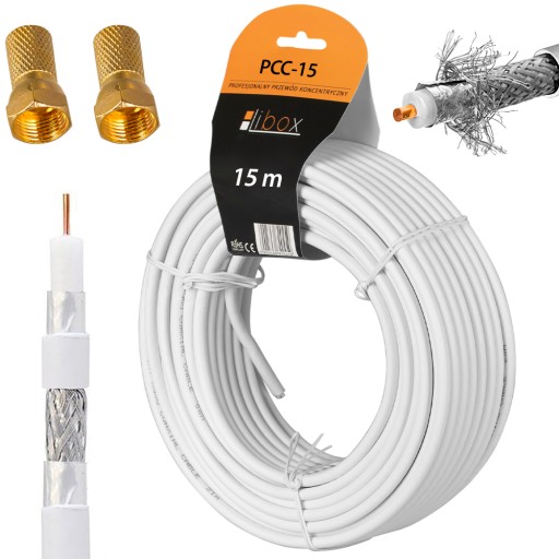 ANTÉNNY KÁBEL LTE TV KOAXIÁLNY KÁBEL UV ODOLNÝ 4K HD 15M + F ZÁSTRČKY