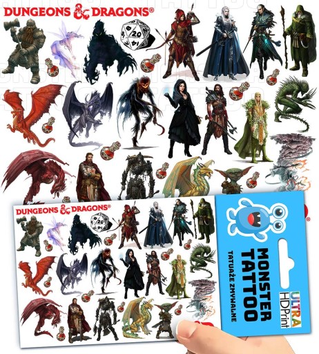 UMÝVAJÚCE DOČASNÉ TETOVANIE PRE DETI PÔVODNÉ VZORY DUNGEONS & DRAGOS