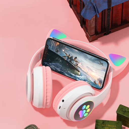 SLÚCHADLÁ PRE DETI BLUETOOTH LED RGB MAČACIE UŠI