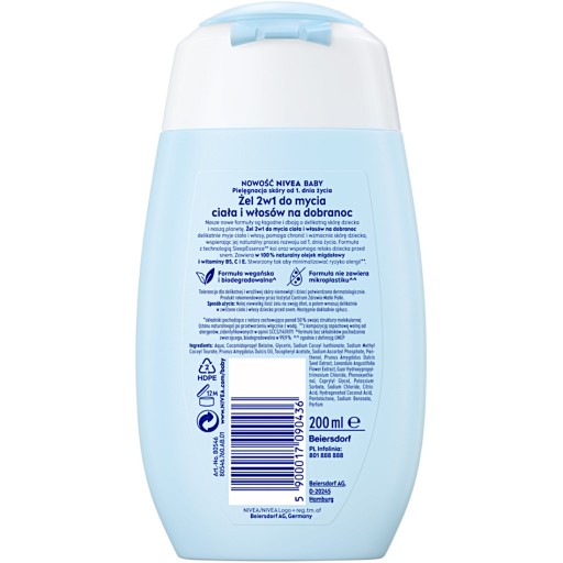 NIVEA BABY GÉL UMÝVANIE NA TELO A VLASY 2V1 PRE DETSKÚ POSTEĽKU NOC