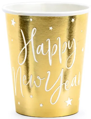 Zlaté papierové poháre Šťastný Nový Rok Silvester 6 kusov