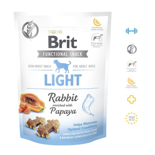 BRIT LIGHT funkčná maškrta pre psov Králik s papája 150g
