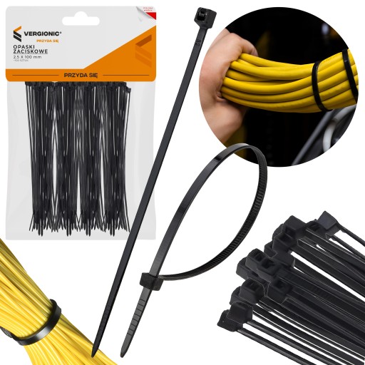 Sťahovacie pásky, zipsy, sťahovacie pásky, čierne, 2,5 x 100 mm - 100 ks.