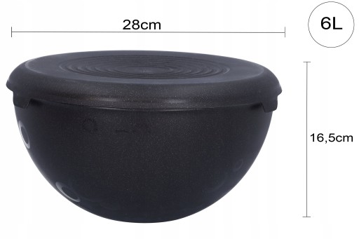 PLASTOVÁ MISKA, čierna, s vrchnákom, 6l, na skladovanie kuchynských potravín