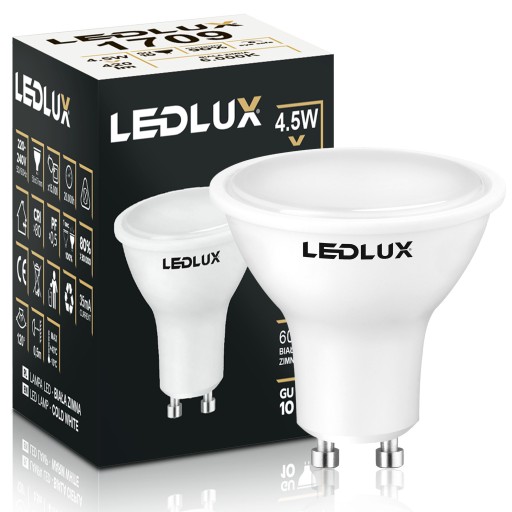 GU10 LED žiarovka 4,5W = 45W SMD 6000K studená Premium LEDLUX nebliká