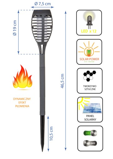 LED solárna baterka 46,5 cm Flame Fire