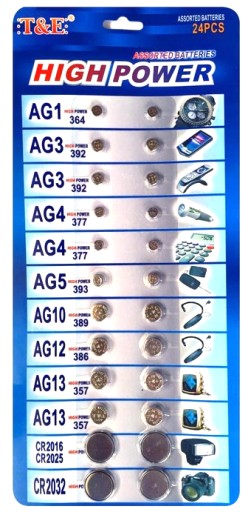 SADA GomBÍKOVÝCH BATÉRIÍ 24 KS AG1 - AG13, CR2034