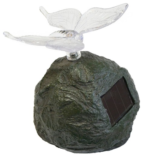LED solárne svietidlo BUTTERFLY DRAGONFLY na kameni RGB P-605