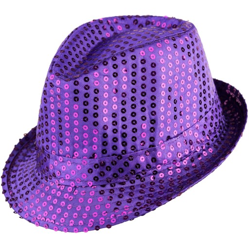 Klobúk FEDORA, flitrové klobúky, FIALOVÉ FLIERKY