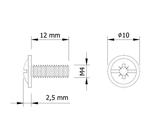 Metrické skrutky 100X M4X12 mm pre skľučovadlá DIN 967