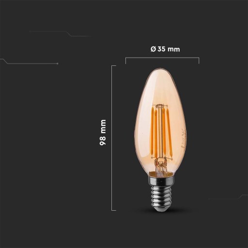 V-TAC LED žiarovka 4W Filament E14 Candle Amber VT-1955 2200K 350lm