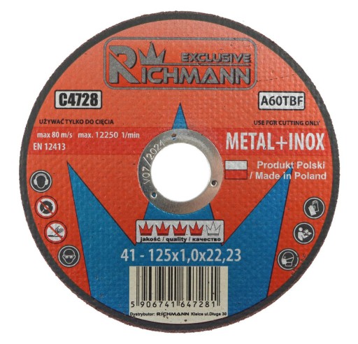REZNÉ DISKY 125 x 1,0mm METAL INOX RICHMANN