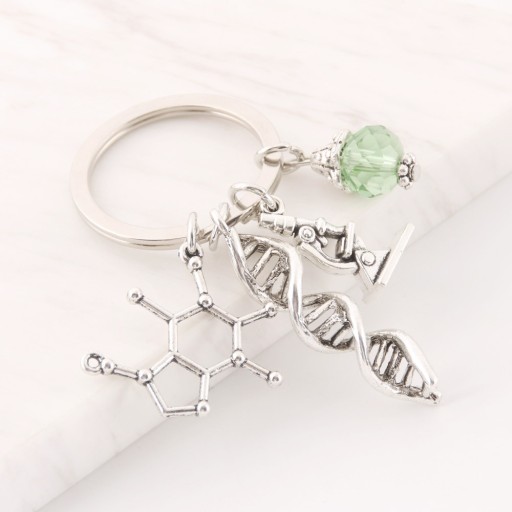 Prívesok na kľúče strieborný prívesok na kľúče CHEMICKÝ LABORATORNÝ DNA MICROSKOP