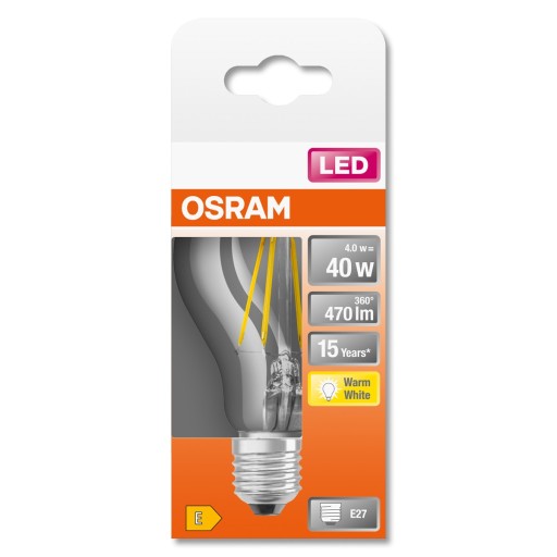 LED žiarovka E27 A60 4W = 40W 2700K FILAMENT OSRAM