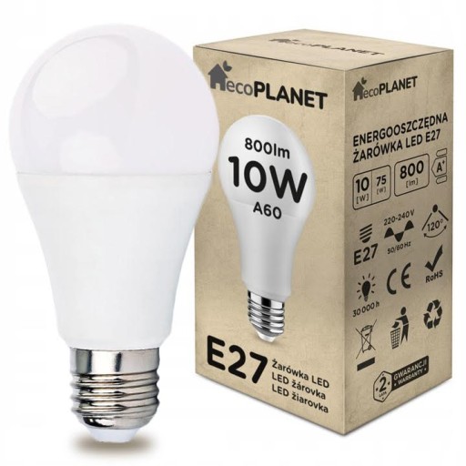 E27 A60 LED žiarovka 10W 800lm ecoPLANET COLORS