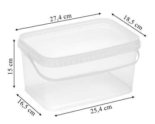Priehľadné obdĺžnikové vedro 5L s vekom FOR FOOD na drobnosti