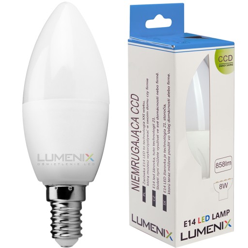 E14 LED žiarovka 858lm 8W CCD sviečka HEAT