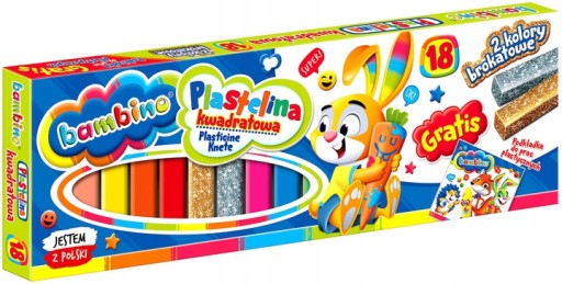 BAMBINO plastelína štvorcová, 18 farieb + podložka
