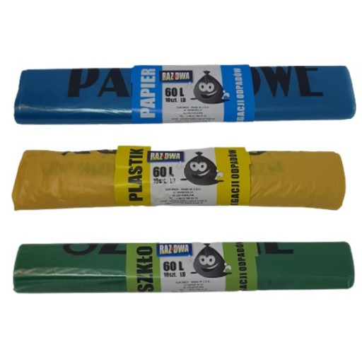 Vrecia na triedenie, papier, plast, sklo, 60L, 30 ks