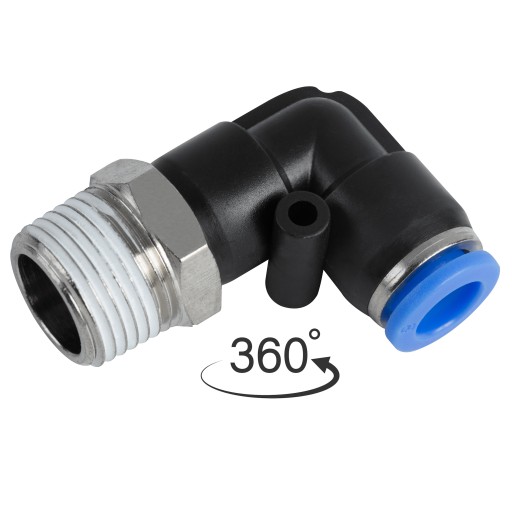 PNEUMATICKÁ AUTOMATICKÁ ZÁSTRČKA V UHLU 90° 6 mm 1/2