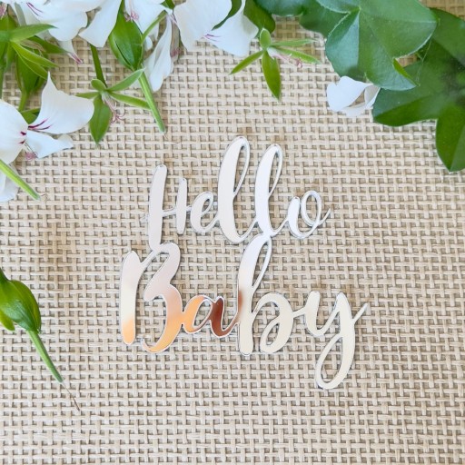 Hello Baby Silver Plexi Mirror Cake Side Decor