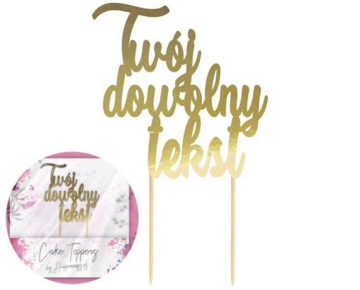 CAKE TOPPER Akýkoľvek nápis Glamour Birthday Baptism Communion Gold
