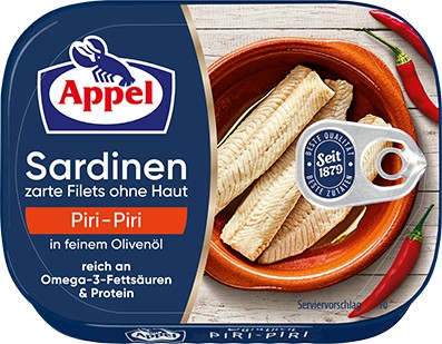 SARDINKOVÉ FILETKY V OLIVÁCH PIRI PIRI 105g APPEL