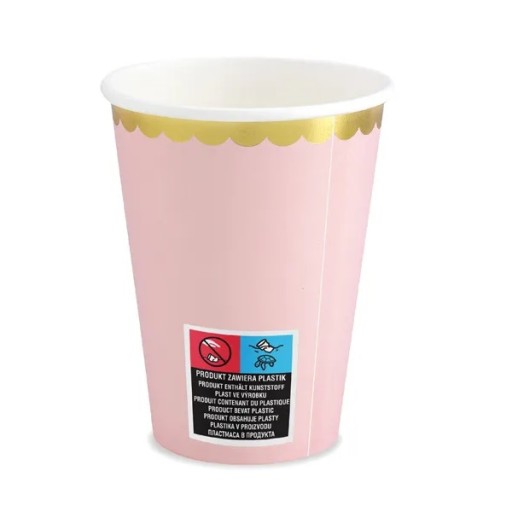 Ružové narodeninové papierové poháre pre ročné narodeniny, poháre 220ml, 6 kusov