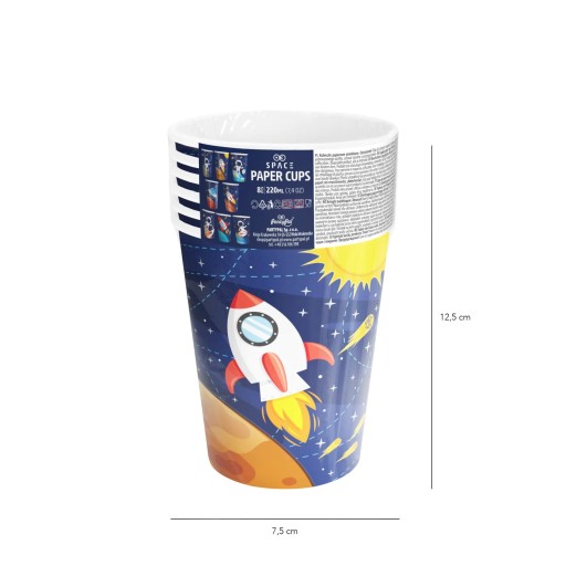 KOSMOS ASTRONAUTA papierové poháre 220 ml, 6 ks, k narodeninám detí