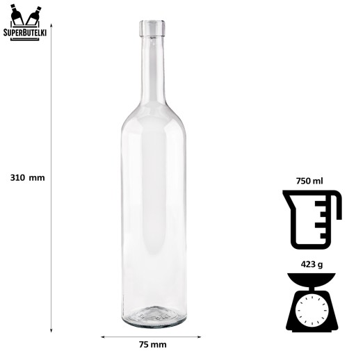 Fľaša na VÍNO LIKÉRY BORDEAUX JUICE 750 ml Číra na víno, mušt + KOROK