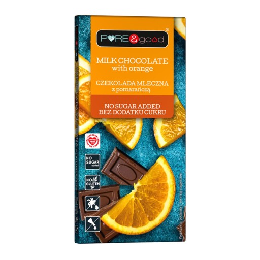 MLIEČNA ČOKOLÁDA BEZ CUKRU + POMARANČ 75G