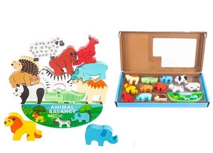 Montessori arkádová hra vyvažujúce kocky s drevenými zvieratkami