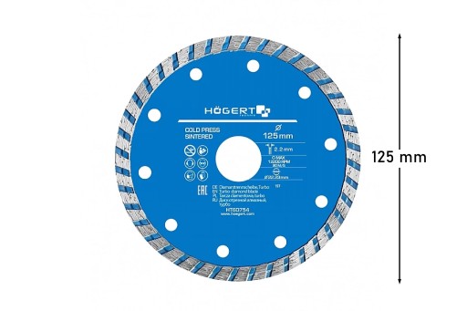 Turbo diamantový kotúč na rezanie dlaždíc, tehál, betónu, 125 x 22,2 mm